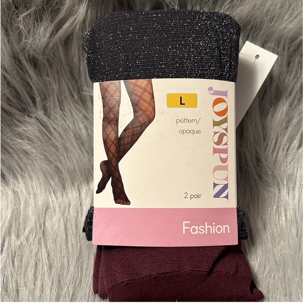 Joyspun Tights Women's Size Large‎ Black Shimmer & Crushed Plum Opaque Bottoms
